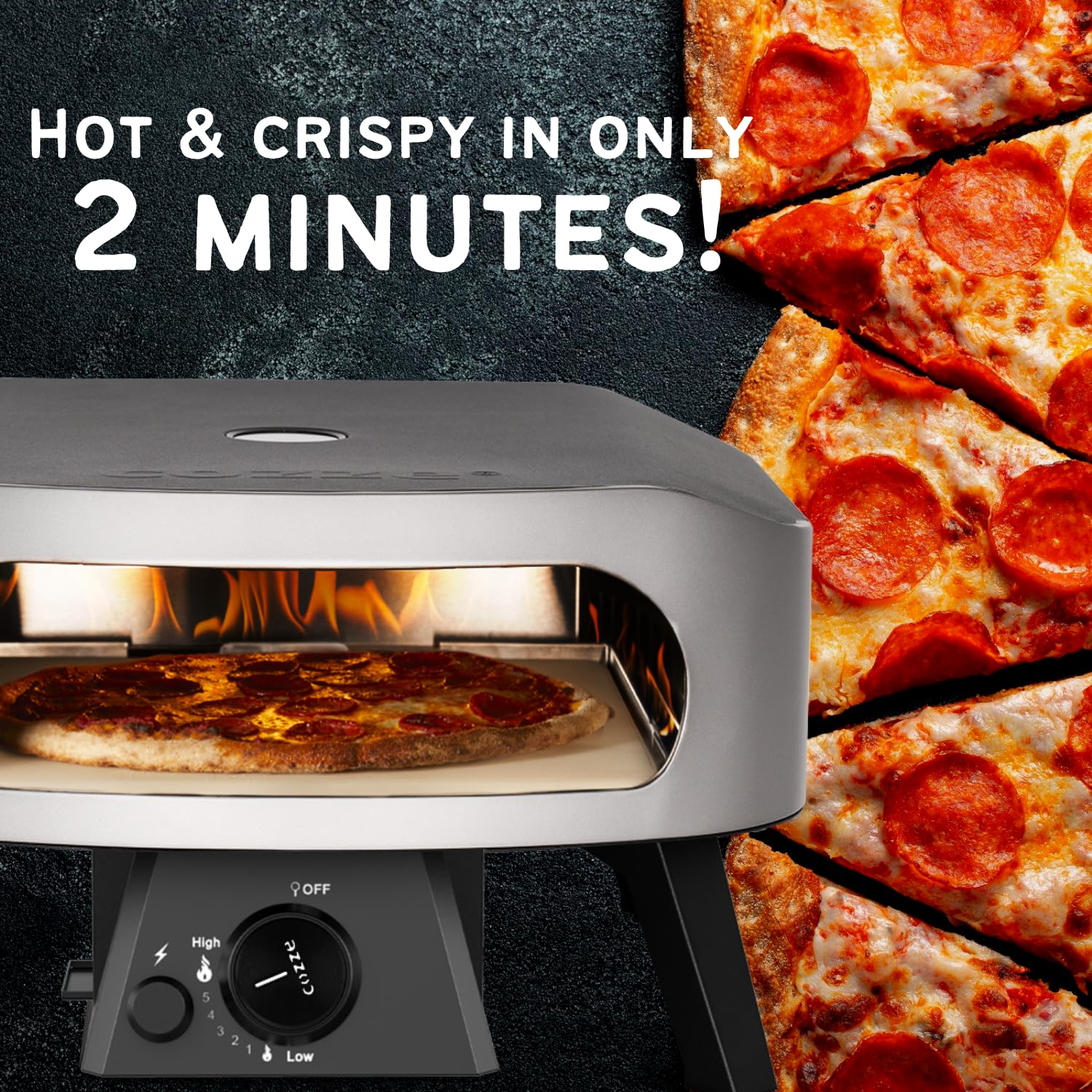 Cozze® 13" Pizzaofen CLASSIC | Gas 30 mbar | Gratis Cordierit Stein | Automatische Einschaltung | Integriertes Thermometer | Edelstahl | Schnellkochzeit 2 min, Schwarz 2