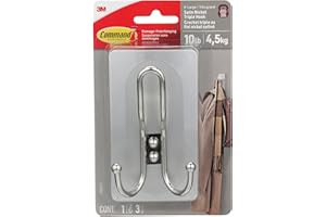 Command X-Large Satin Nickel Triple Hook, 1 Hook, 3 Strips, Damage-Free Hanging Wall Hooks with Adhesive Strips, No Tools Wall Hooks for Hanging Decorations in Living Spaces