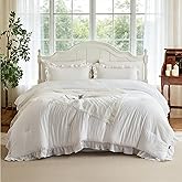 MR&HM King Size Comforter Set White, Comforter Set 7 Pieces for Girls Women, Shabby Chic Vintage Cottagecore Bed Sets Elegance Boho Bed in a Bag, Ultra-Soft & Fluffy Comforter for All Season