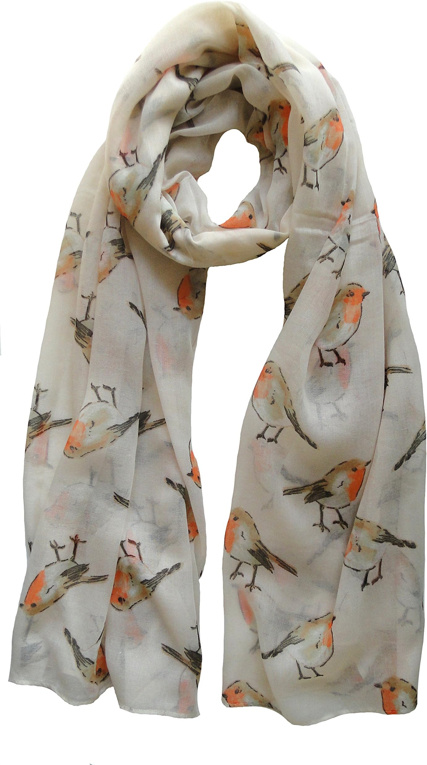 The Olive House® Womens Christmas Winter Robin Bird Scarf Cream