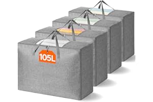 Lifewit 4 Pack 105L Clothes Storage Bag, Foldable Storage Bins for Comforter, Quilt, Duvet, Blankets, Large Bedding Storage B