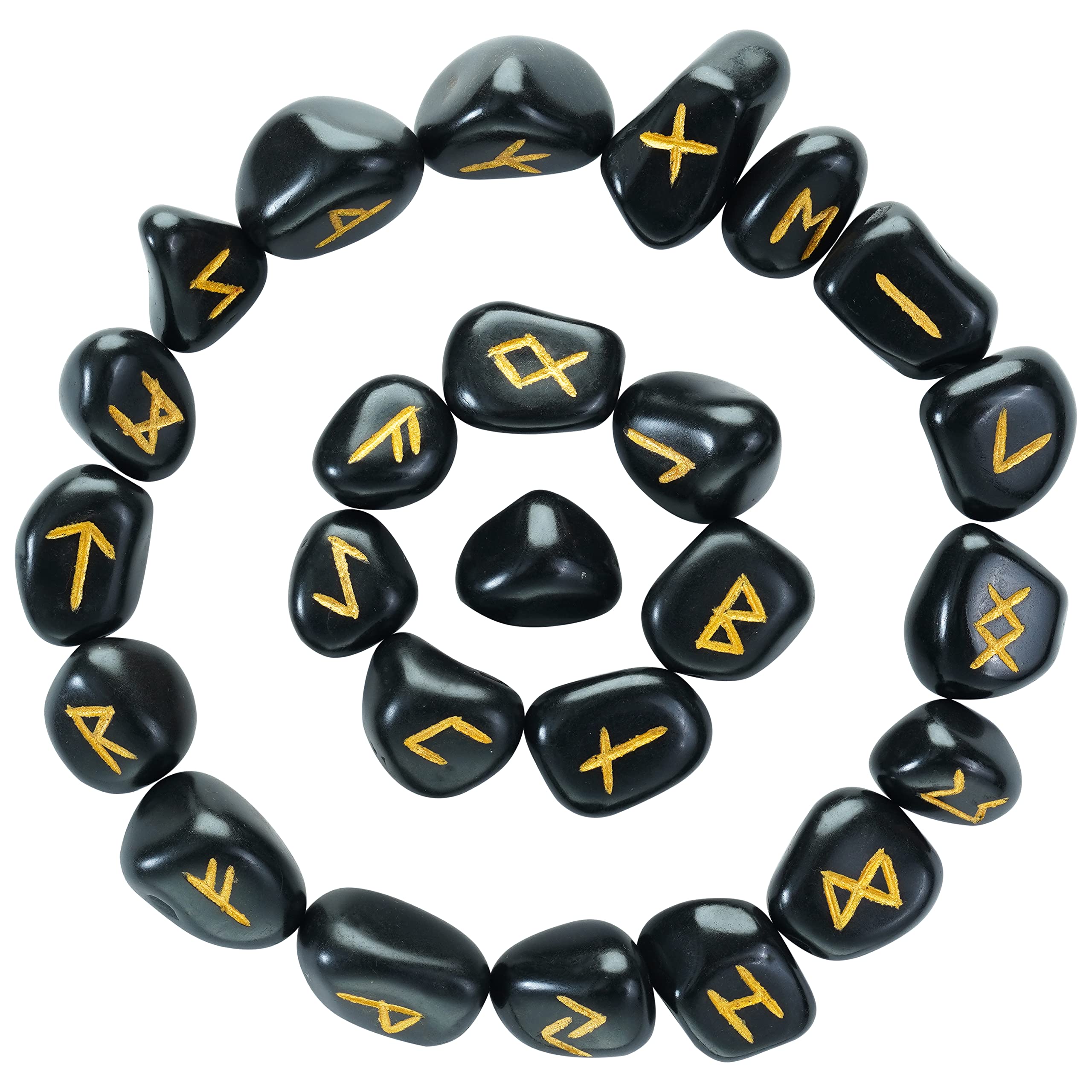 Croconยฎ Black Tourmaline Gemstone Elder Futhark Alphabet Engraved Symbol Rune Stones 25 pcs Set for Feng Shui Chakra Balancing Reiki Healing Spiritual Size: 20-25 mm โ image 1