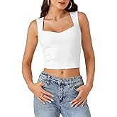 LYANER Women's Summer Crop Tops Square Neck Sleeveless Tank Top Sexy Cami Shirts White X-Large