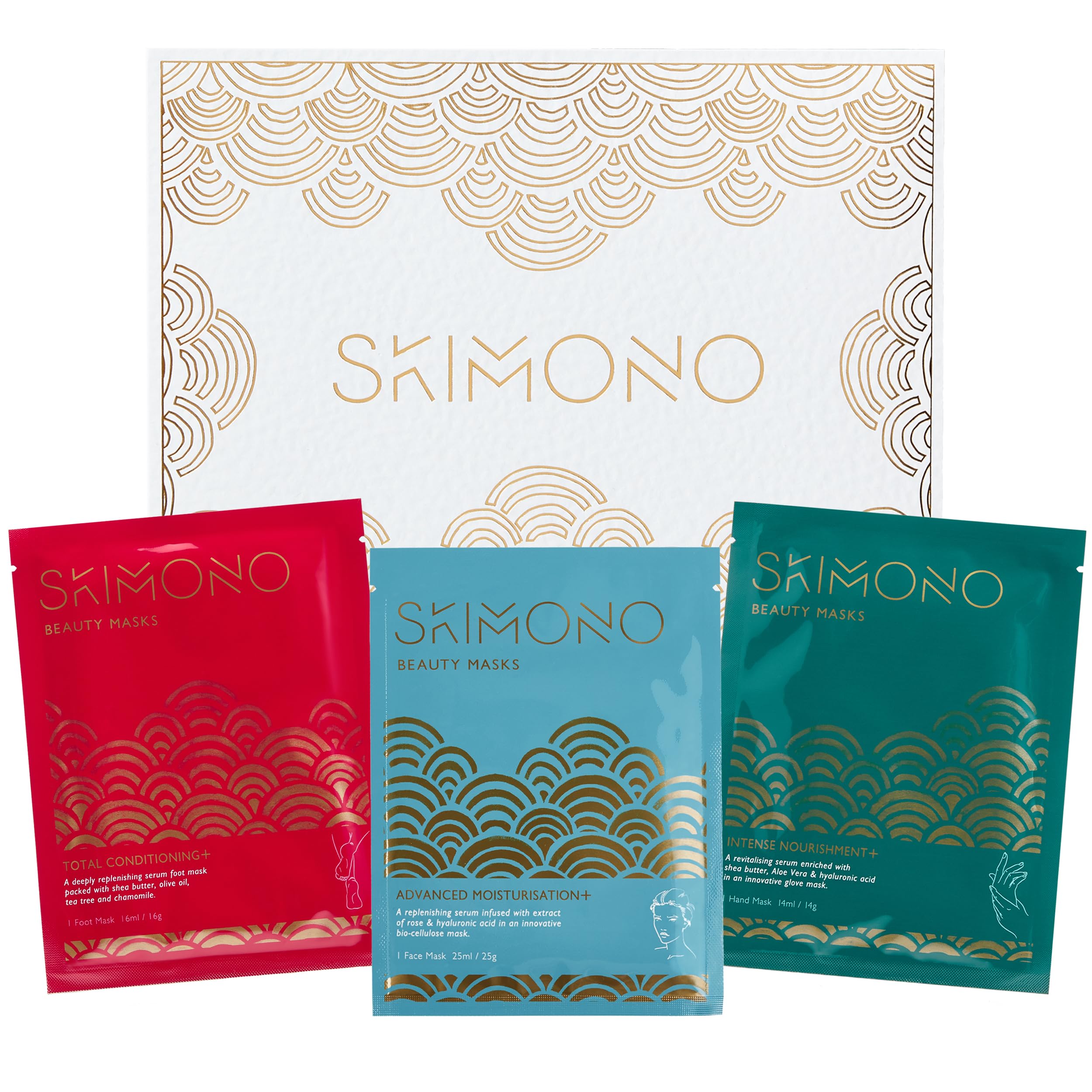 Skimono Advanced Moisturisation Indulgence Moisturising Mask Pack -3 Pack Face, Hand & Foot Masks - Aloe Vera, Cucumber & Shea Butter-Hydrating Spa Gift Set
