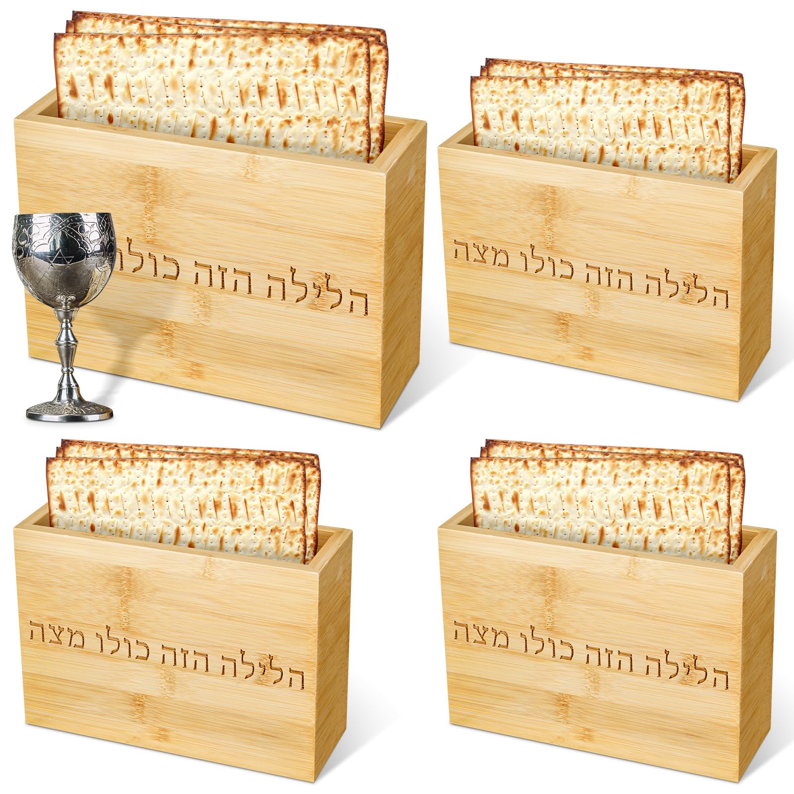 Photo 1 of Cinnvoice 3 Pcs Matzah Holder for Passover Seder Matzah Box Decor with Hebrew Letters Wooden Matzo Tray Plates for Jewish Passover Gifts Pesach Seder Table Decorations