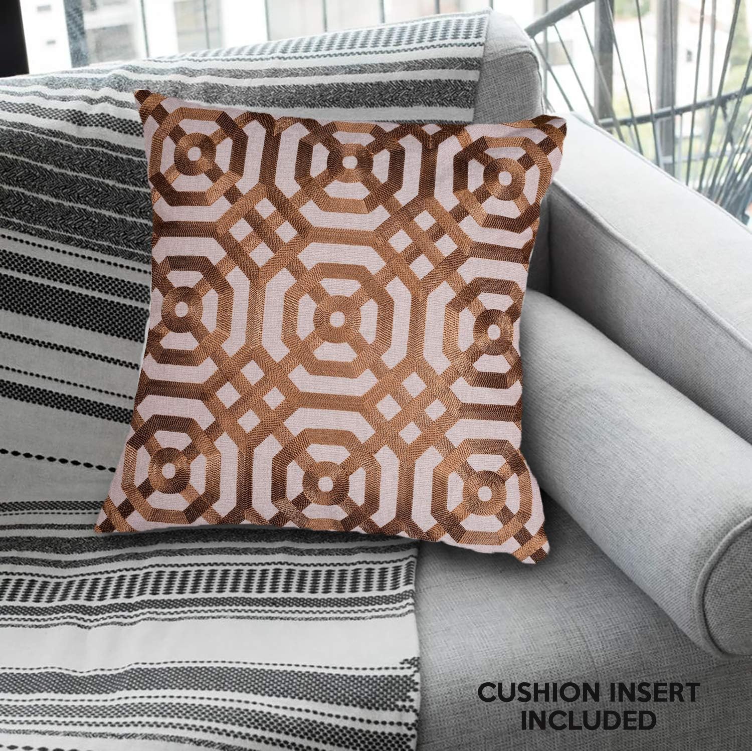 Decozen Decorative Throw Pillow with Insert 20"x20" inches in 1 Set Embroidered Octagon Pattern for Couch Sofa Bed Living Room Bedroom Farmhouse Indoor Patio: Home & Kitchen