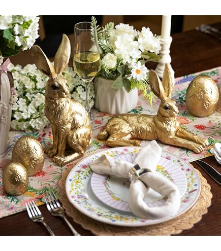 Amazon.com: DN DECONATION Golden Easter Bunny Figurines Set of 2