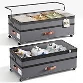 Yecaye 90L Under Bed Storage with Wheels, Height Adjustable, 2 Pack, Grey | 8-11 in Height Adjustable, Expandable Capacity, 360&deg; Rolling Wheels, Clear Window &amp; Label, for Clothes, Shoes, Blankets