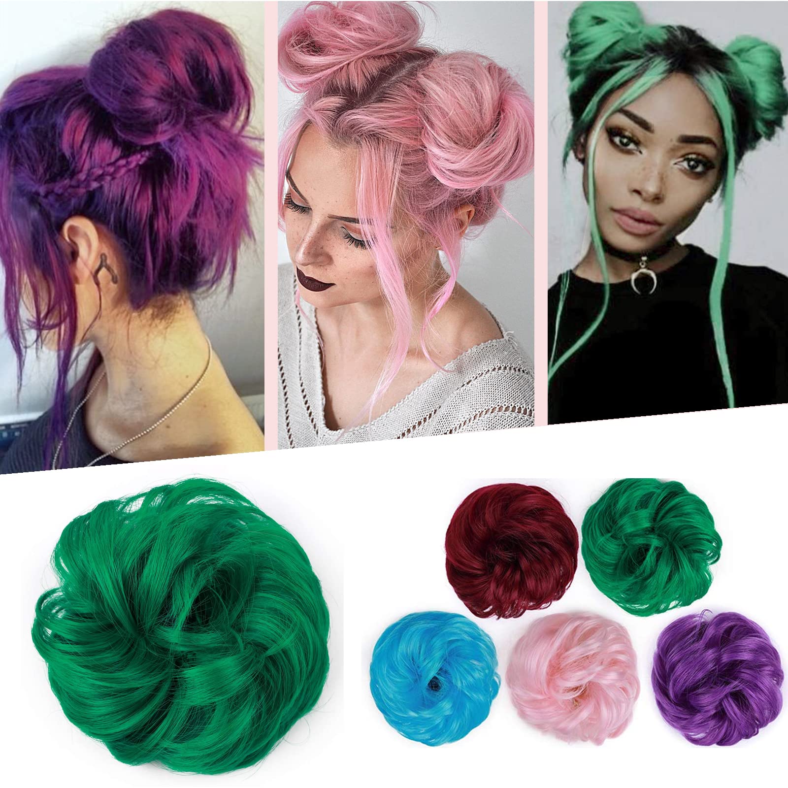 Silk-co Scrunchy Scrunchie Bun Updo Hairpiece Hair Ribbon Ponytail Extensions Messy Hair Bun Donut Chignons Piece Green — image 1