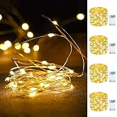 4 Pack Fairy Lights Battery Operated 16FT 50 LED String Lights Warm White | 6Hr On / 18Hr Off Timer, Flexible Waterproof Silver Wire, Cuttable Starry Fairy Light for Bedroom Dorm Wedding Home Christmas