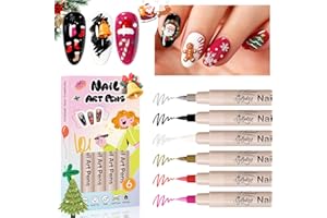 GELLAKTIK 6 Color 3D Nail Art Pens Set, 0.7MM Nail Polish Pens Quick-Drying Acrylic Paint Markers, DIY Nail Design for Dotting Drawing Painting Liner, Home & Salon Manicure Tools Christmas Beginners Gifts