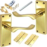 White Hinge Polished Brass Internal Lever Latch Door Handles 2 Sets 30-60mm Door view 1