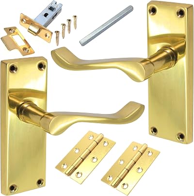 White Hinge Polished Brass Internal Lever Latch Door Handles 2 Sets 30-60mm Door
