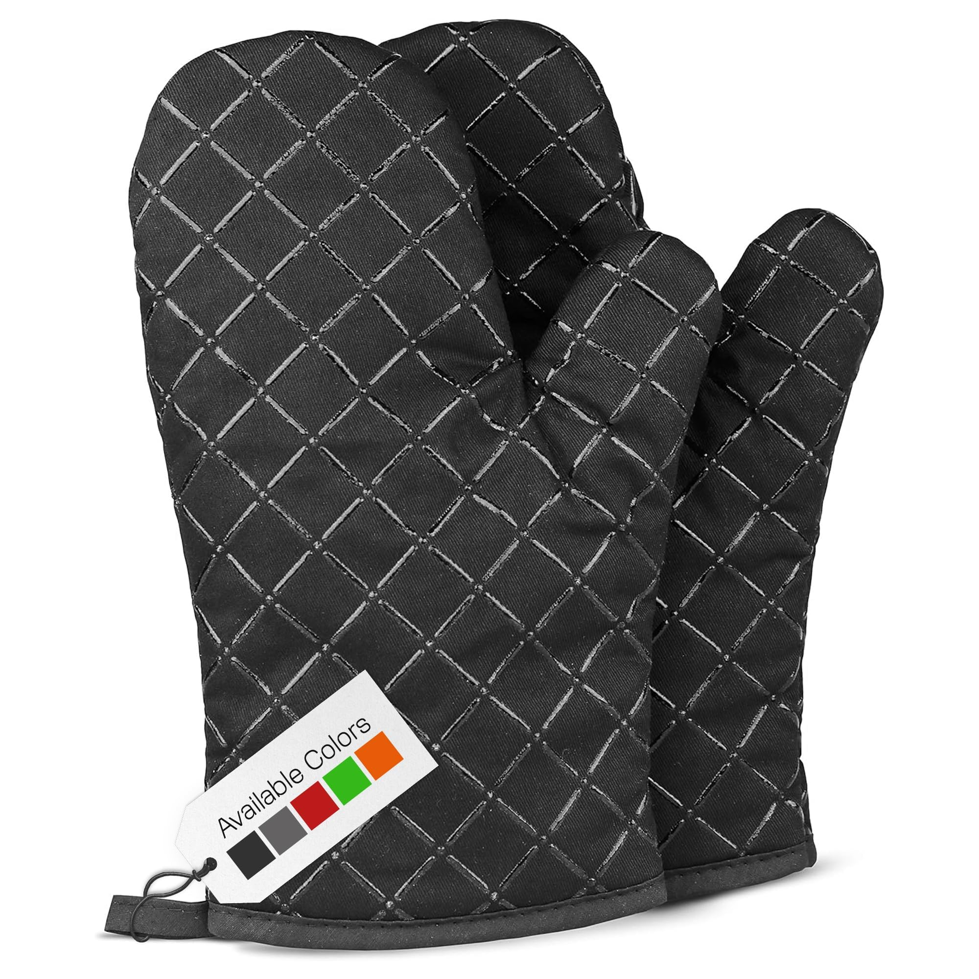 Oven Gloves Heat Resistant Double Sided Non Slip Silicone Oven Mitts (Black, Large)