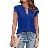 Blooming Jelly Womens Blouses Dressy Causal V Neck Pintuck Short Petal Sleeve Business Tops Ladies Summer Trendy Work Shirt