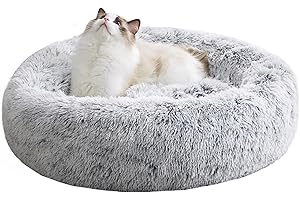 WESTERN HOME WH Western Home Faux Fur Original Calming Dog & Cat Bed for Small Medium Large Pets, Indoor Cats, Anti Anxiety Donut Cuddler Round Warm Washable (20", Light Grey)