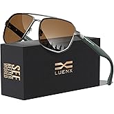 LUENX Aviator Sunglasses for Men Square Polarized Polygon Shades UV400 Sun Glasses with Accessories