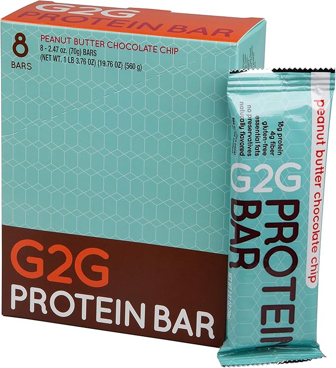 G2G Protein Bar, Peanut Butter Chocolate Chip Protein Bar, 8 Count Box