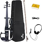 Cecilio Silent Electric Solid Wood Violin Kit with Ebony Fittings, Full Size 4/4 Electric Violin for Beginner and Professional Musicians, Black Metallic