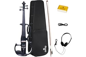 Cecilio Silent Electric Solid Wood Violin Kit with Ebony Fittings, Full Size 4/4 Electric Violin for Beginner and Professional Musicians, Black Metallic