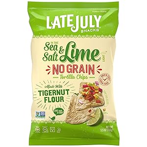 LATE JULY Snacks No Grain Tortilla Chips Sea Salt & Lime Chips, 5.5 Ounce Bag