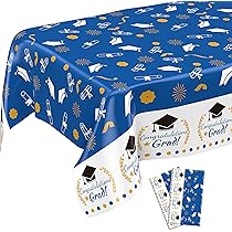 Avezano Graduation Tablecloths - 3 Pack Blue & Gold 108x54 Inch Class Of 2025 Party Decorations