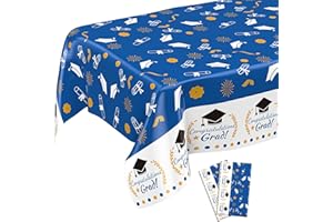 LUKTASTIC Graduation Decorations Class of 2024, 2 Pack Graduation Tablecloth, Graduation Table Cloths, Blue Plastic Rectangular Table Cover for College High School Congrats Grad Party Supplies 54"x108"