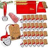 24 Set Christmas Believe Bell Ornaments, Polar Express Bell, Silver Sleigh Bell, Christmas Favors Bulk Tree Bell Decoration Holiday Treat Gifts for Kids & Adults