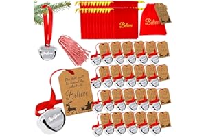 TANTOPALE 24 Set Christmas Believe Bell Ornaments, Polar Express Bell, Silver Sleigh Bell, Christmas Favors Bulk Tree Bell Decoration Holiday Treat Gifts for Kids & Adults