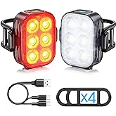 Bike Lights, Combination of Bike Front Light and Tail Light, IP65 Waterproof USB Charging, Equipped with 6 Ultra-Bright LED B
