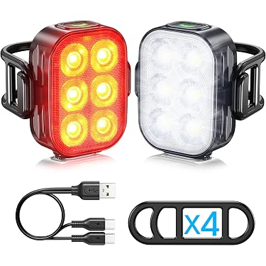 Kit Éclairage Vélo LED Avant/Arrière 1000LUX - USB Rechargeable 4000mAh - IPX4