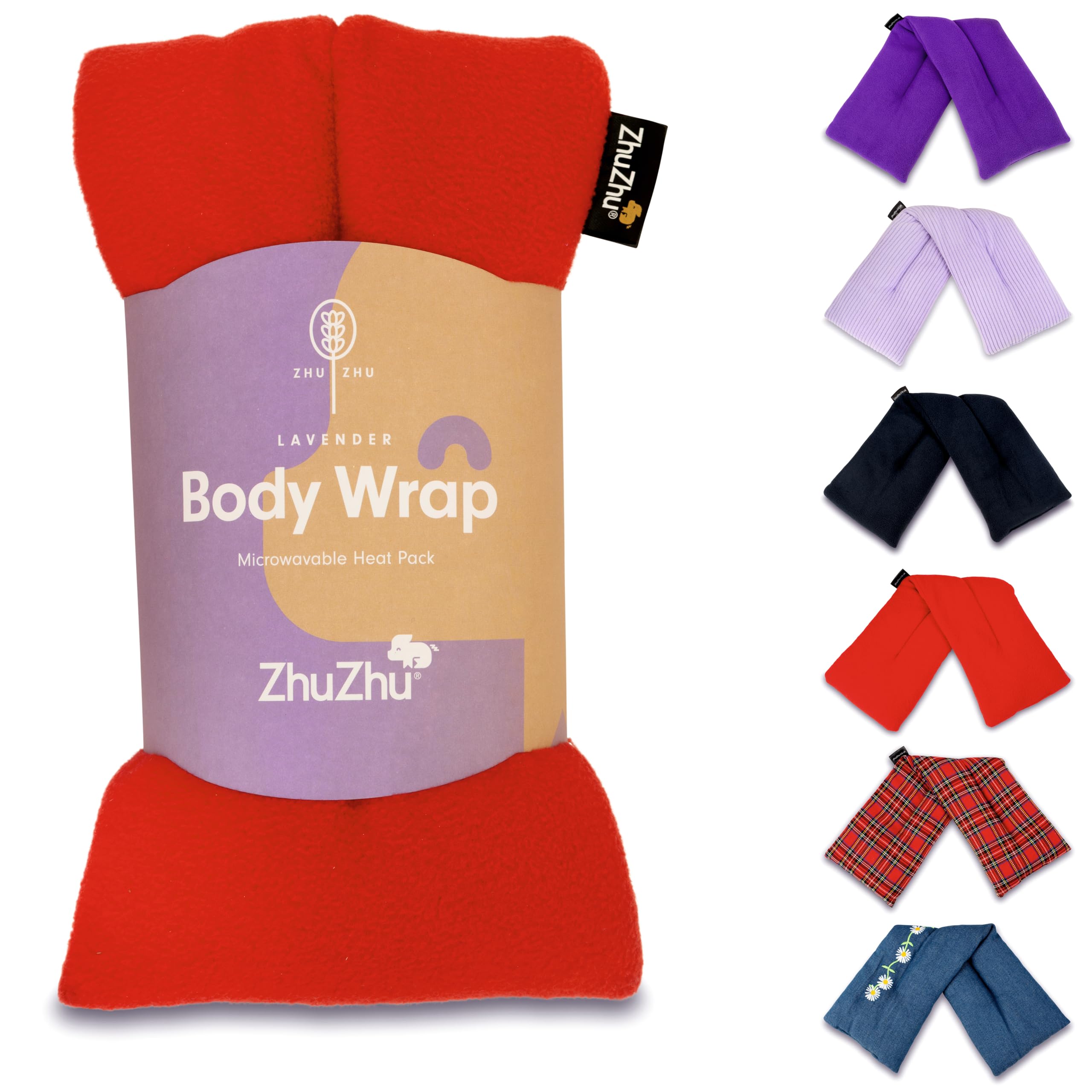 Zhu-Zhu Lavender Body Wrap - Microwavable Wheat Bag - Microwave Heat Pad Soothing Hot Pack - Red Fleece