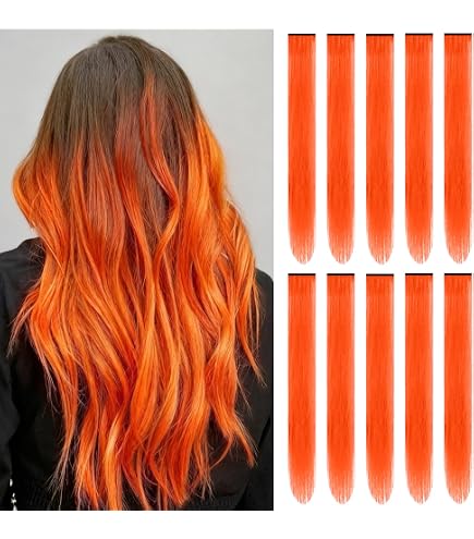 Orange Hair Extensions Clip in 10 Pieces 22 Inch Long Amazon.com : RINBOOOL Orange Hair Extensions Clip in, 10  main image 3
