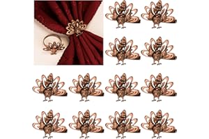 PIKLODO Turkey Napkin Rings Set of 12, Fall Thanksgiving Napkin Ring Holders Rustic Vintage Metal Napkin Ring for Thanksgiving Day Autumn Harvest Wedding Birthday Dinner Table Settings Decoration
