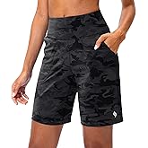 SANTINY Women's Athletic Bermuda Shorts High-Waisted Long Shorts for Women Running Yoga Lounge with Pockets