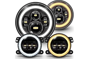 ONLINE LED STORE TRUE MODS 7-inch H6024 LED Headlights + 4-inch Fog Lights for Jeep Wrangler JK Unlimited JKU Accessories 2007-2018 [HALO DRL][Amber Turn Signals] [High/Low Sealed Beam]