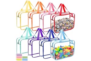 MHTDET 8 Packs 8 Colors Large Toy Storage Bags with Zipper and Labels, Clear PVC Waterproof Toy Organizers Bags for Board Games, Puzzles Pieces, Building Blocks, Handmade Accessories, Kid Books