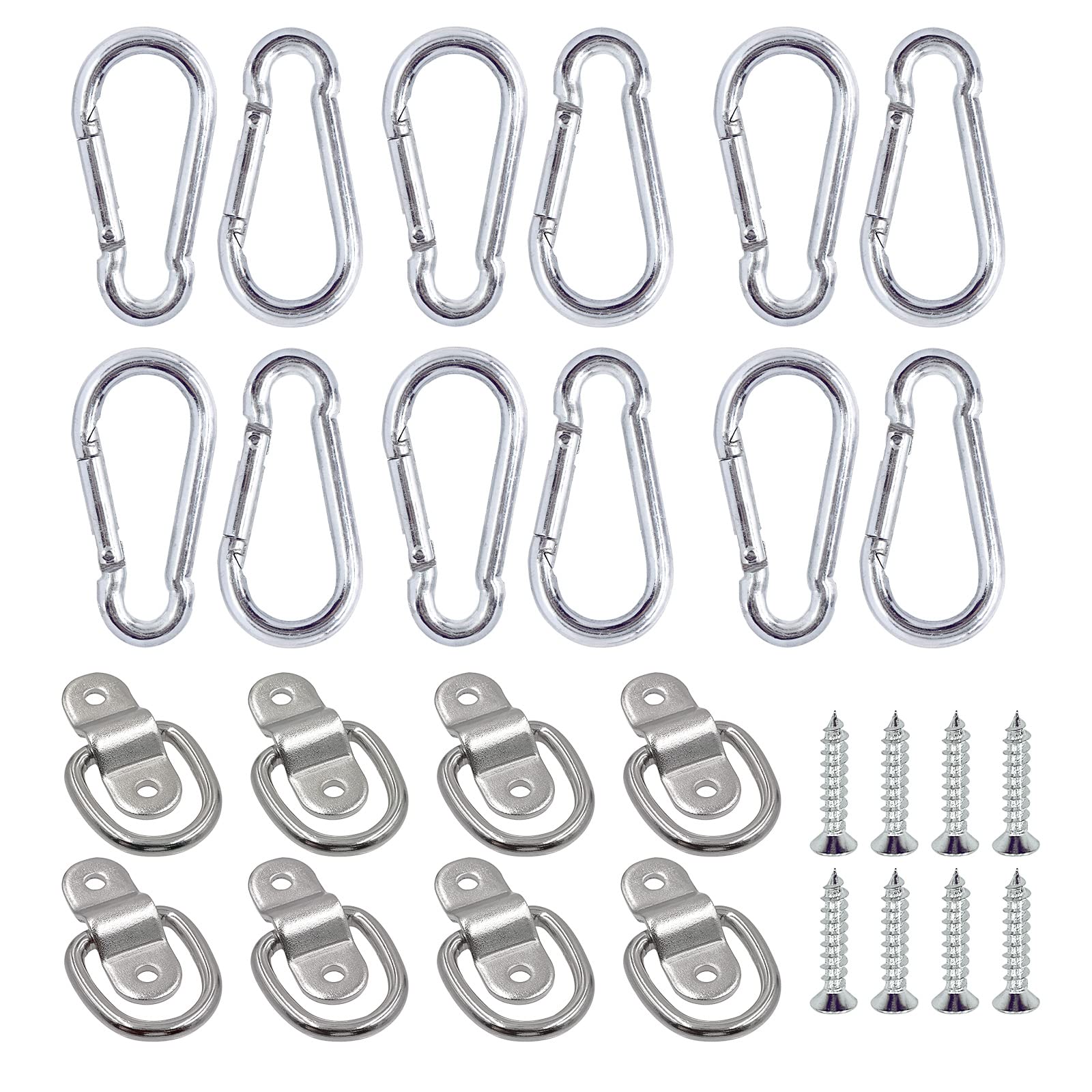 Glarks 48Pcs 1/4" Black Heavy Duty D-Ring Tie Down Anchor 1200 Lbs Capacity with Spring Clip Snap Hook Kit for Loads on Case Trailers Trucks Boats RV Motorcycles Campervan (Silver)