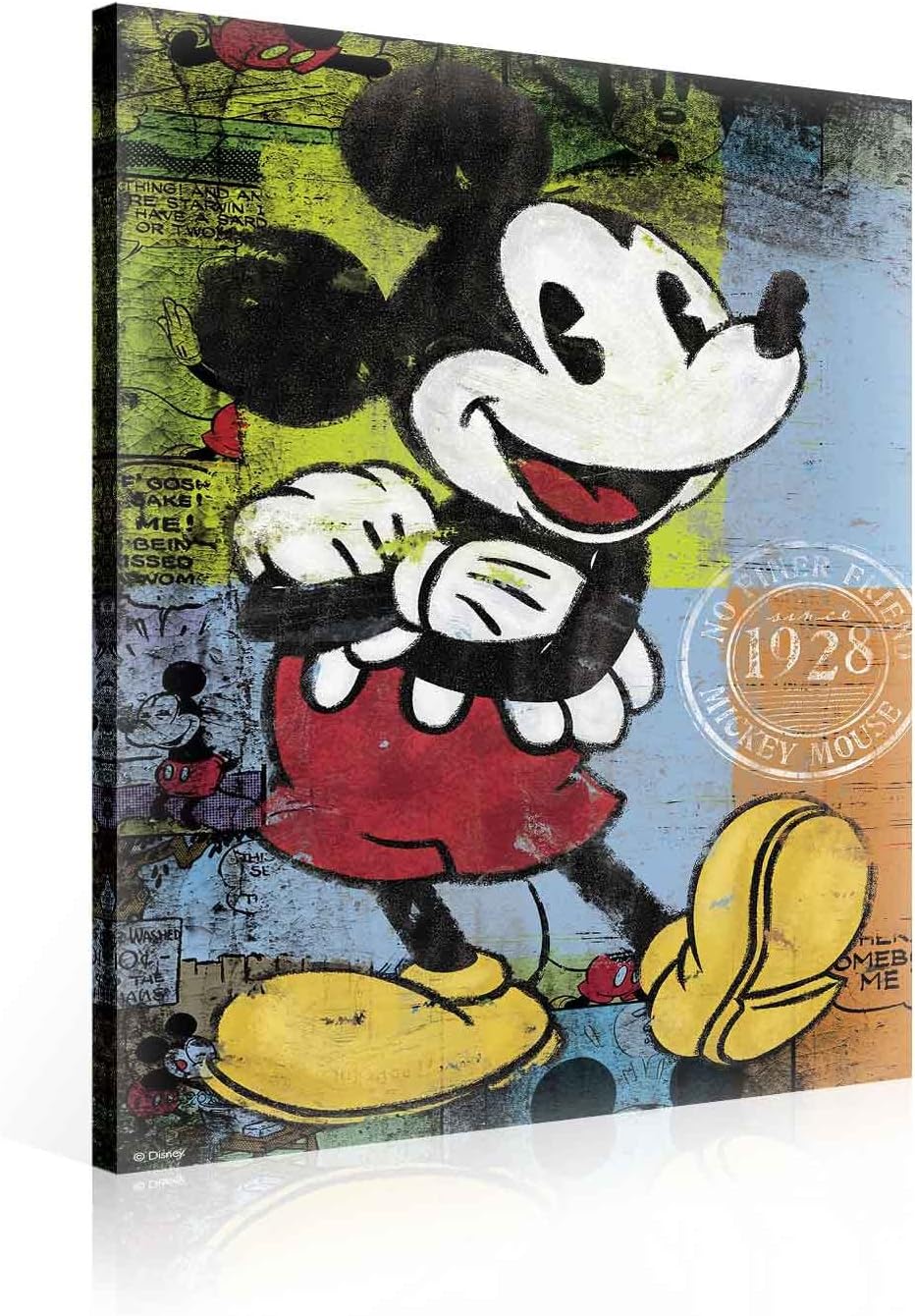 Ready to Hang Canvas Wall Art - Disney Retro Mickey Mouse Vintage Style - M - 23.6" x 15.8" (60 x 40 cm) - Red Picture Panel