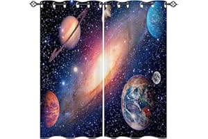 ANHOPE Planet Curtains Grommet Decorative Curtains with Outer Space Nebula Galaxy Earth Mars Mercury Jupiter Print Pattern Privacy Window Drapes for Kids Boys Bedroom Living Room 2 Panels 52 x 63 Inch