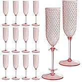 24 Pack Pink Detachable 2 piece Champagne Flutes 5.5 Oz Unbreakable Plastic Mimosa Disposable Champagne Glasses Drinking Cups Stemmed Reusable Wine Toasting Glasses for Wedding (24, Clear Pink)