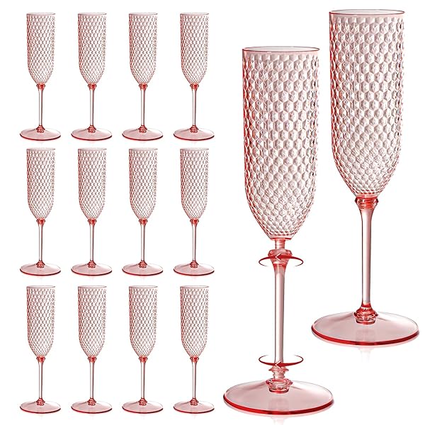 24 PACK PINK DETACHABLE 2 PIECE CHAMPAGNE FLUTES...