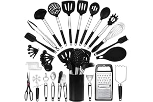 40PCs Silicone Cooking Utensils Set 446℉ Heat Resistance, RFAQK BPA Free Kitchen Utensils Set for Nonstick Cookware, Gadgets 
