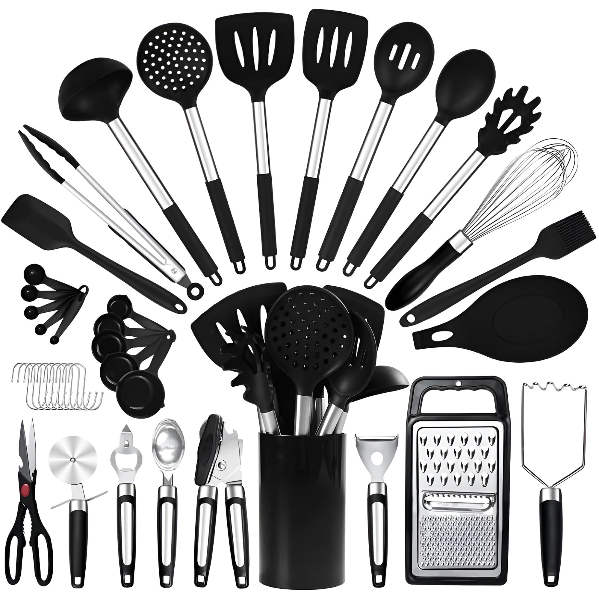 Photo 1 of 40PCs Silicone Cooking Utensils Set 446? Heat Resistance, RFAQK BPA Free Kitchen Utensils Set for Nonstick Cookware, Gadgets includes Can Opener, Potato Smasher,Peeler,Tongs,Spatula Set,Pizza Cutter