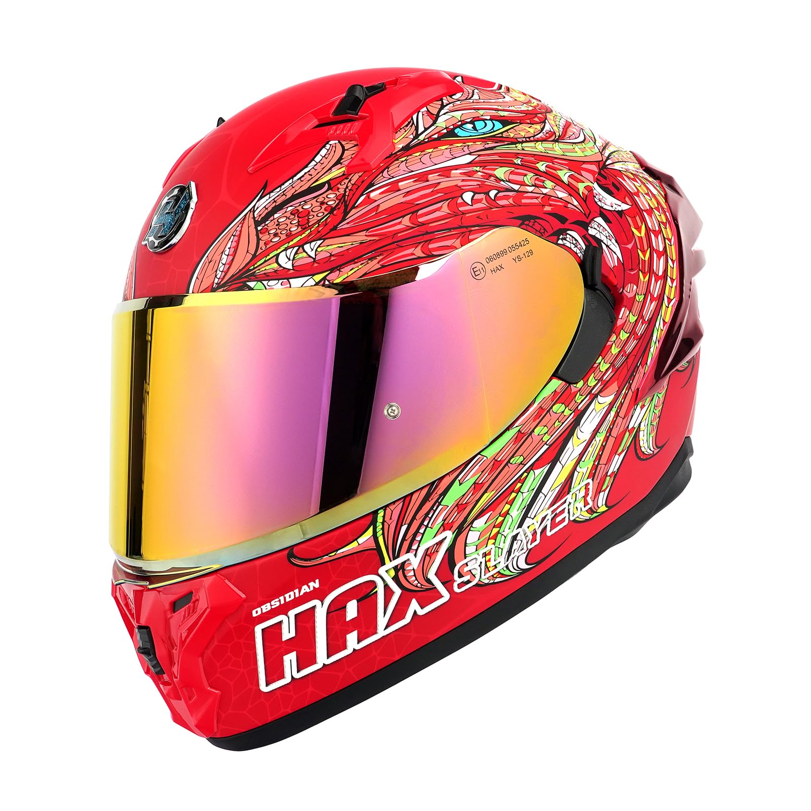 HAX Obsidian Pro Full Face Dual Visor Adult Motorcycle Helmet for Motorbike Street Bike with Pinlock Ready DOT Approved Slyer Red XL