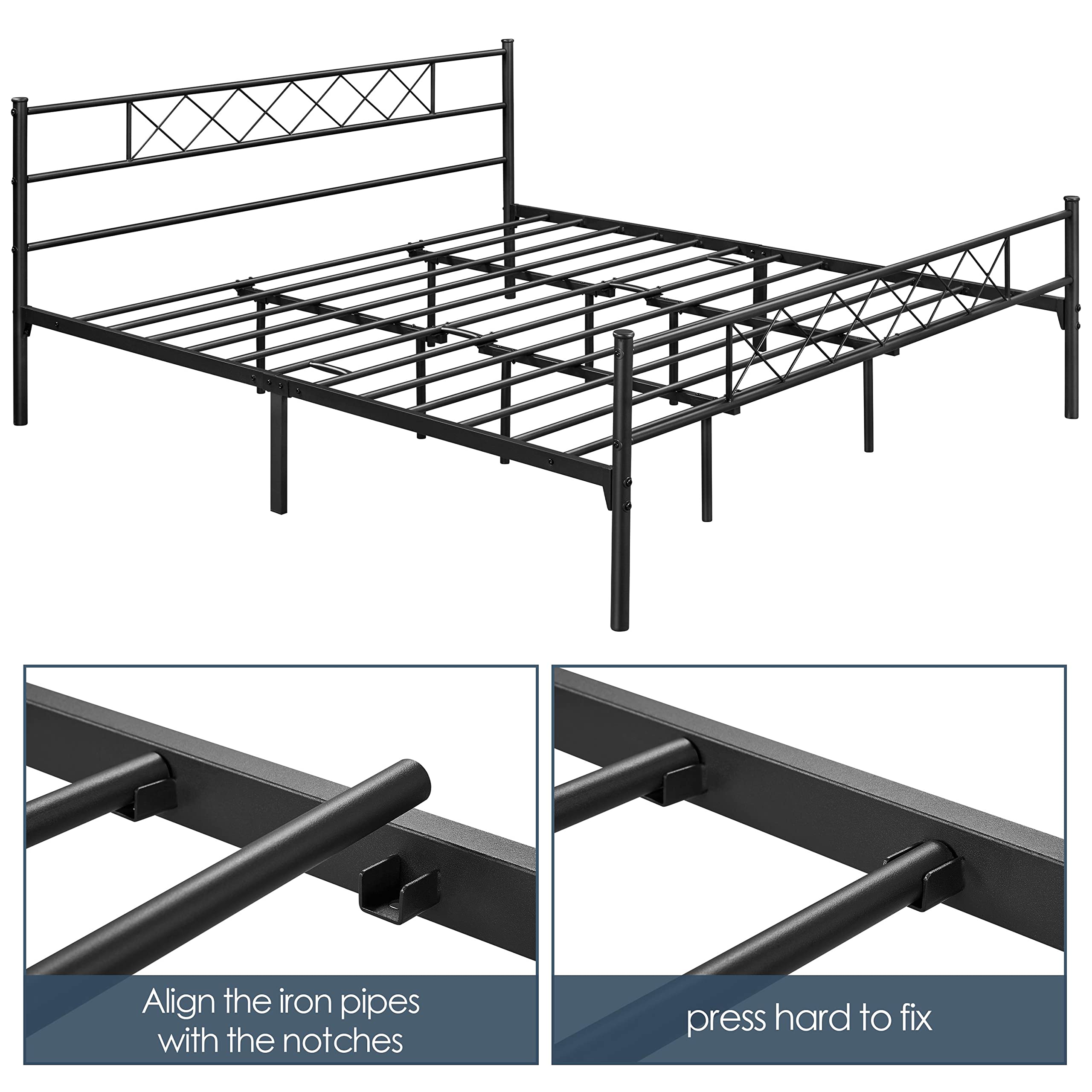 Yaheetech Metal Platform King Bed Frame Mattress Foundation With ...