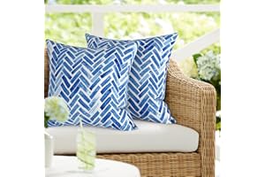 DYTXIII Pack of 2 Outdoor Waterproof Pillow Covers ONLY, Square Decorative Double Printed Pillow Cases for Patio Couch Porch Chairs (18 x 18 in,Blue Bricks)