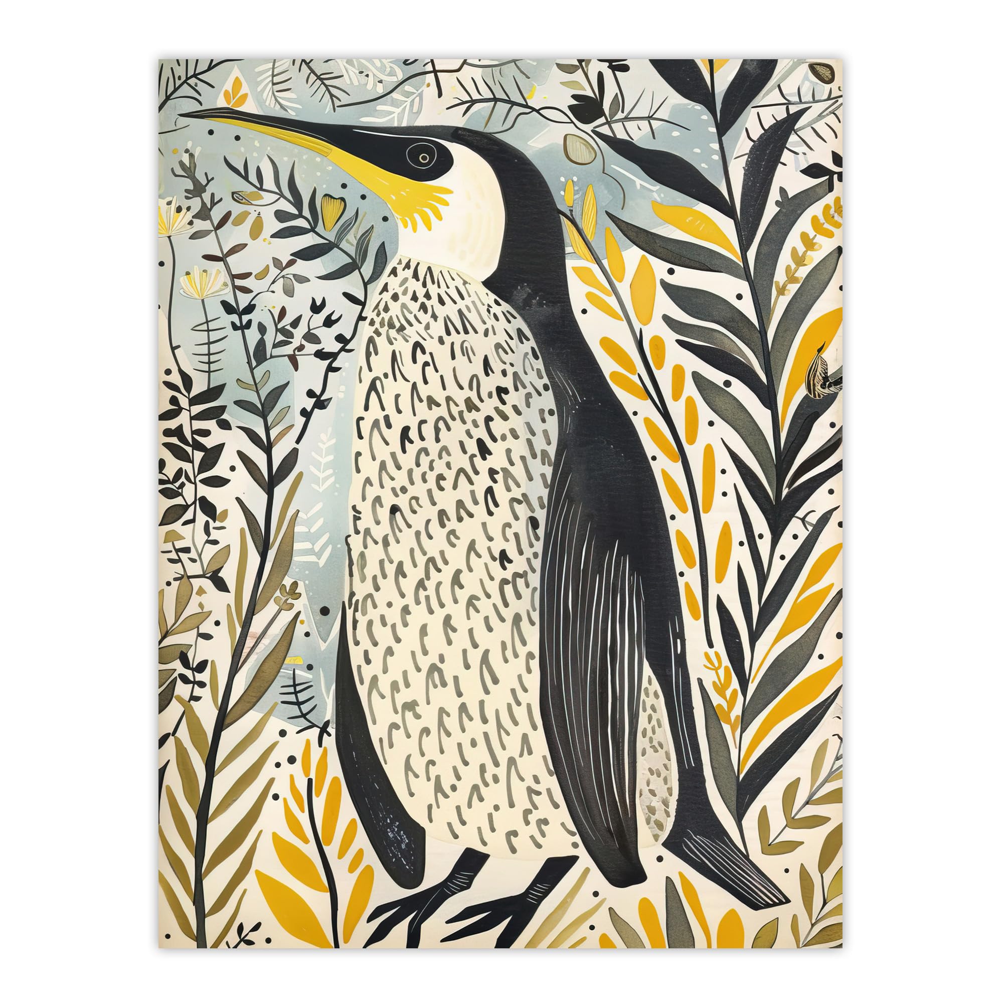 Artery8 Rustic Penguin Quirky Botanical Animal Portrait Living Room Extra Large XL Wall Art Poster Print