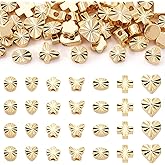 Beadthoven 42pcs Assorted Real 18K Gold Plated Spacer Beads Cross Heart Butterfly Flower Brass Beads Flat Round Oval Small Loose Metal Bead for Bracelets Necklace Earrings Jewelry Making DIY Crafts