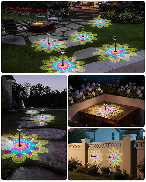 SOLAR PATHWAY LIGHTS OUTDOOR, 8 PACK 1200MAH SOLAR POWERED GARDEN LIGHTS, 2 THEMES FLOWER & CHRISTMAS, HEIGHT-ADJUSTABLE, WATERPROOF LED PROJECTION LIGHTING FOR YARD WALKWAY DRIVEWAY PATIO EASTER